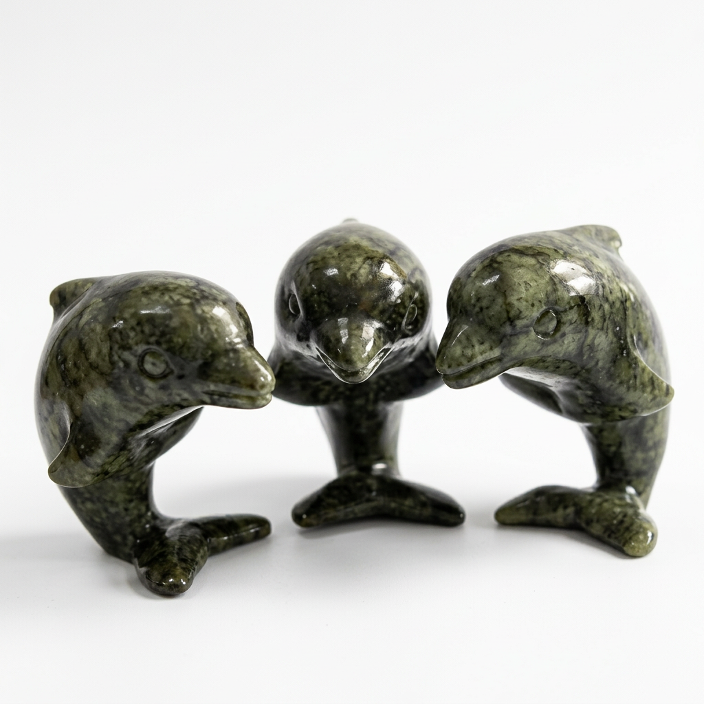 Machine-Carved Xiuyan Jade Dolphin Figurine