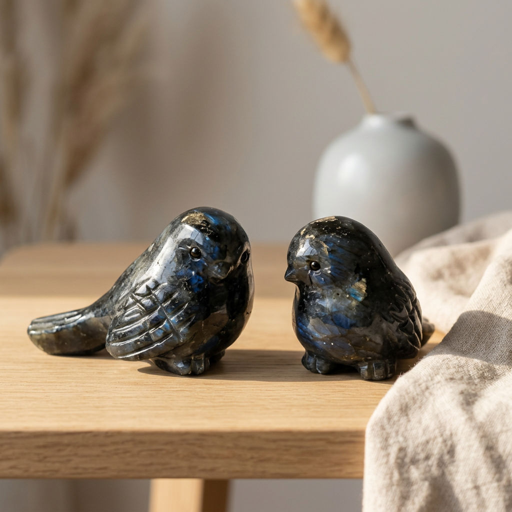 Natural Black Flash Stone Bird Carving for Intuition and Elegance