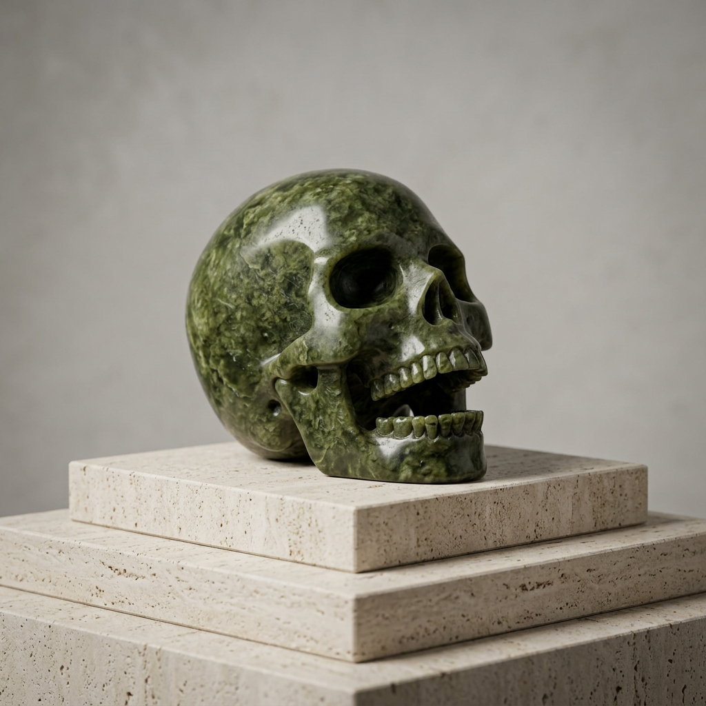 Natural Xiuyan Jade Open-Mouth Skull Carving