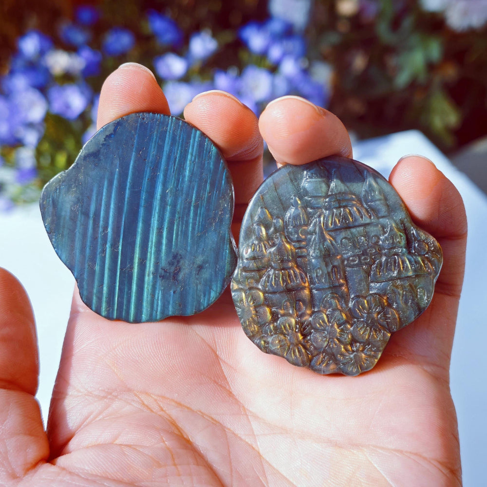 Natural Labradorite Castle with Flash for Decor