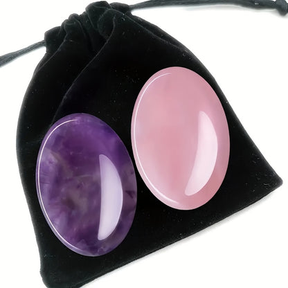 2pcs Amethyst and Rose Quartz Worry Stone  Set |Crystal Wholesale