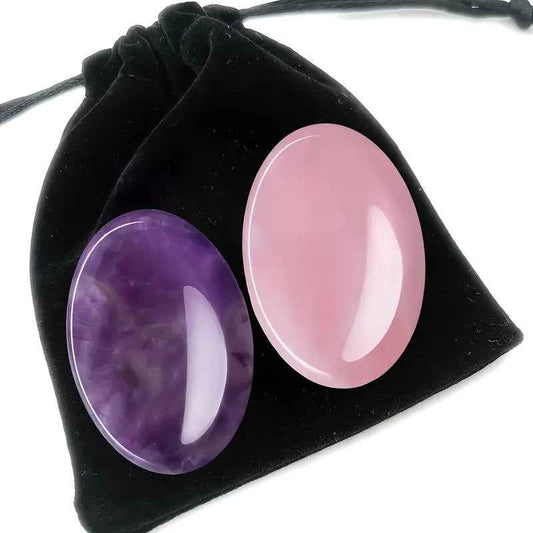 2pcs Amethyst and Rose Quartz Worry Stone  Set |Crystal Wholesale