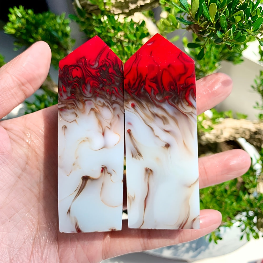 Flame Agate Square Pillar  Crystal Tower for Decor