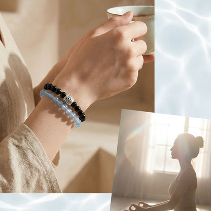 Bracelet Obsidienne et Aigue-marine 10 mm|CrystalHola