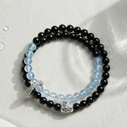 Bracelet Obsidienne et Aigue-marine 10 mm|CrystalHola