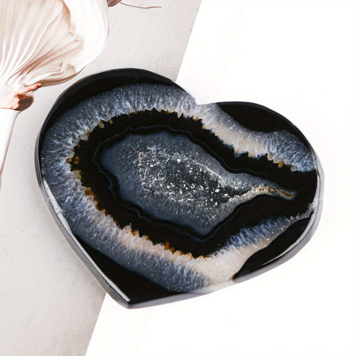 Black Agate Geode Heart