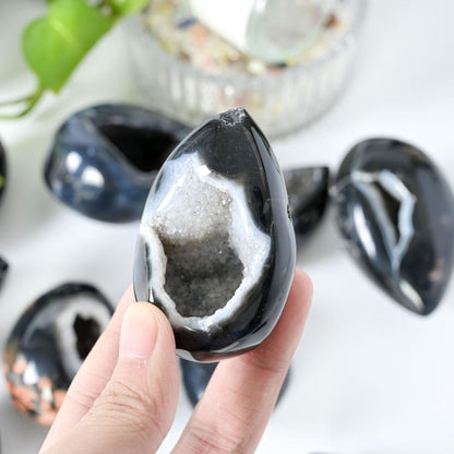 20-300g Œuf Géode en Agate Noire|CrystalHola