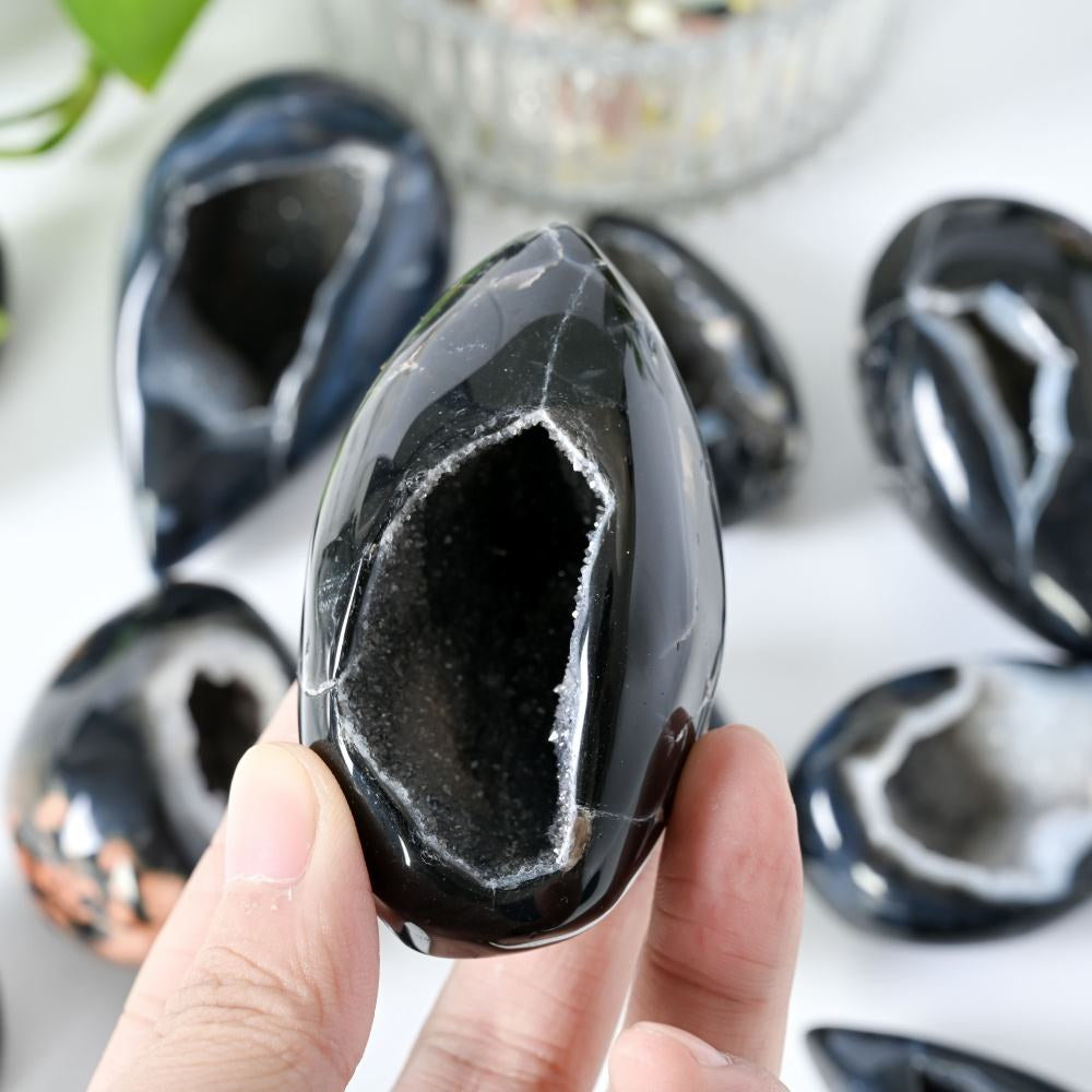 20-300g Œuf Géode en Agate Noire|CrystalHola