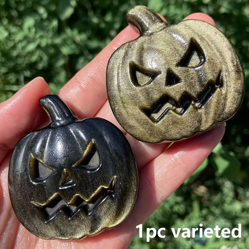 Obsidian Pumpkin Face, Available in Silver or Golden