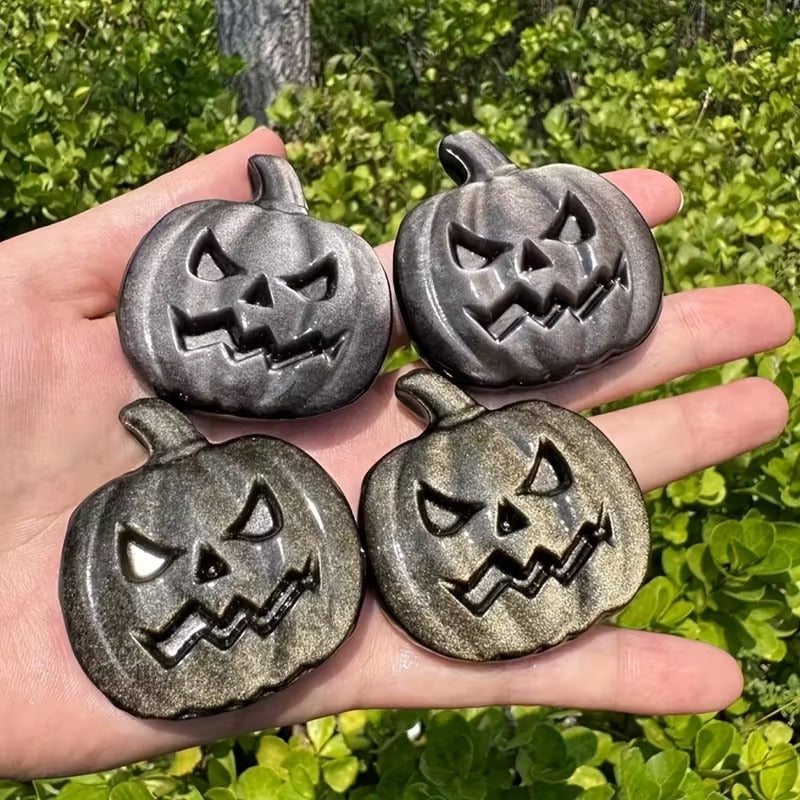 Obsidian Pumpkin Face, Available in Silver or Golden