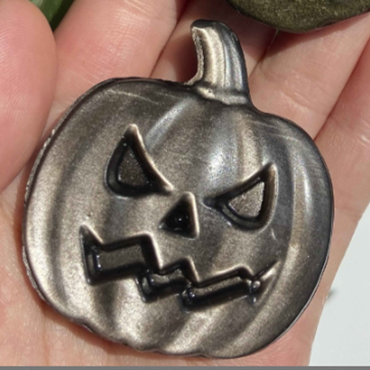 Obsidian Pumpkin Face, Available in Silver or Golden