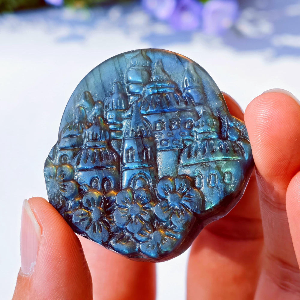 Natural Labradorite Castle with Flash for Decor