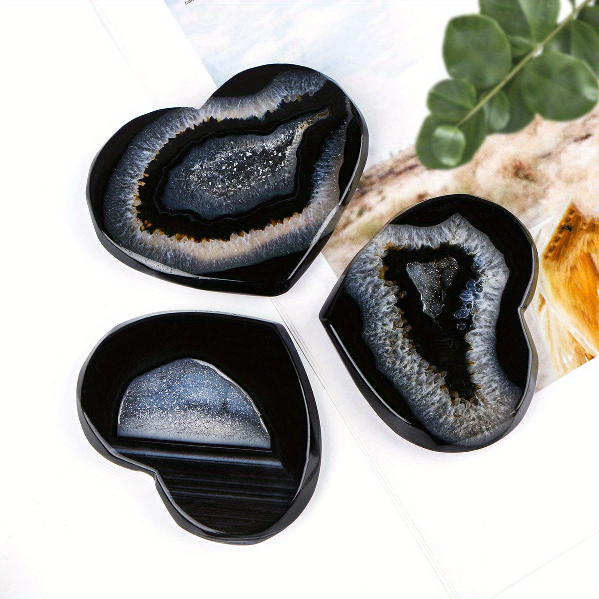 Black Agate Geode Heart