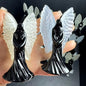 3.94in Black Obsidian Angel Statue with a Cat Eye Carving |CrystalHola