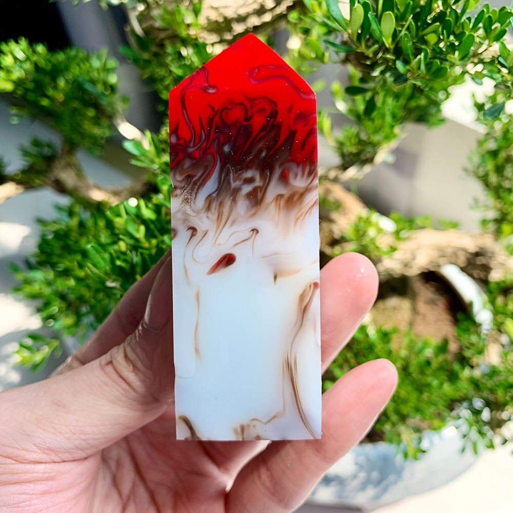 Flame Agate Square Pillar  Crystal Tower for Decor
