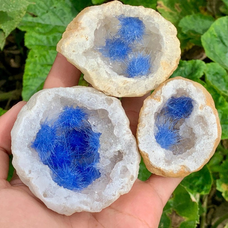 50-120g  Blue Goethite White Agate Geode|CrystalHola