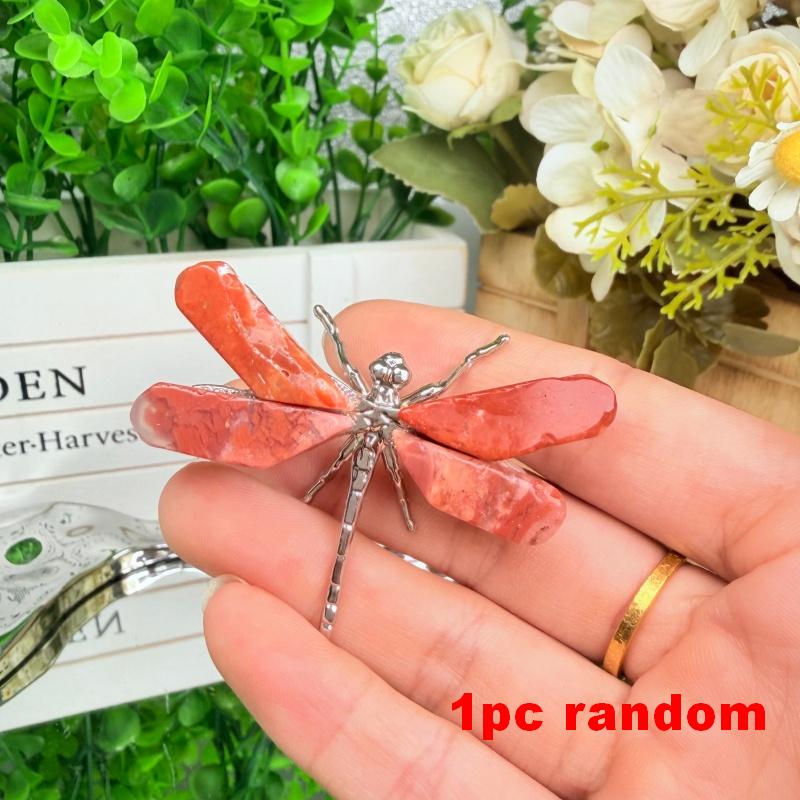 Natural Crystal Dragonfly Ornament for Decor