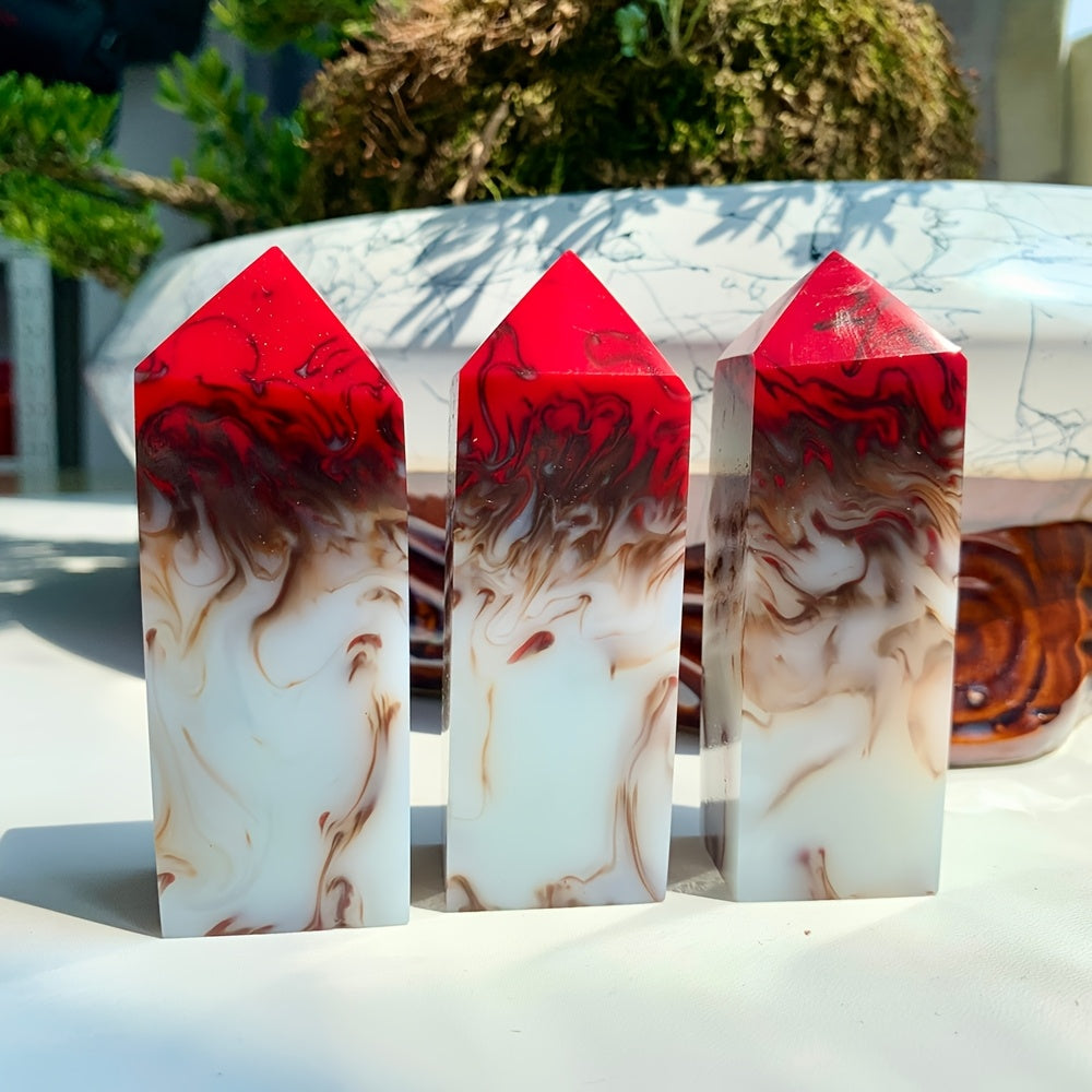Flame Agate Square Pillar  Crystal Tower for Decor