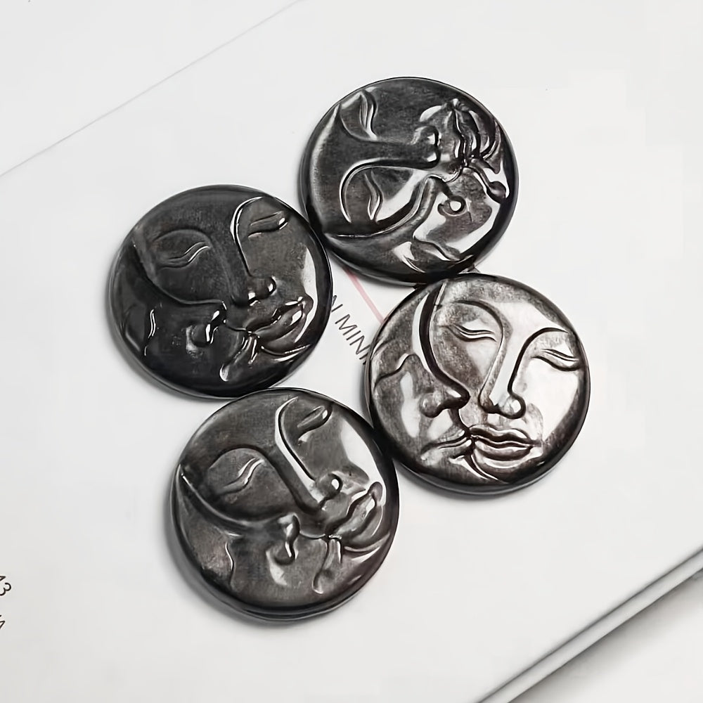 Silvery Obsidian Sun And Moon Face for  Home Ornaments