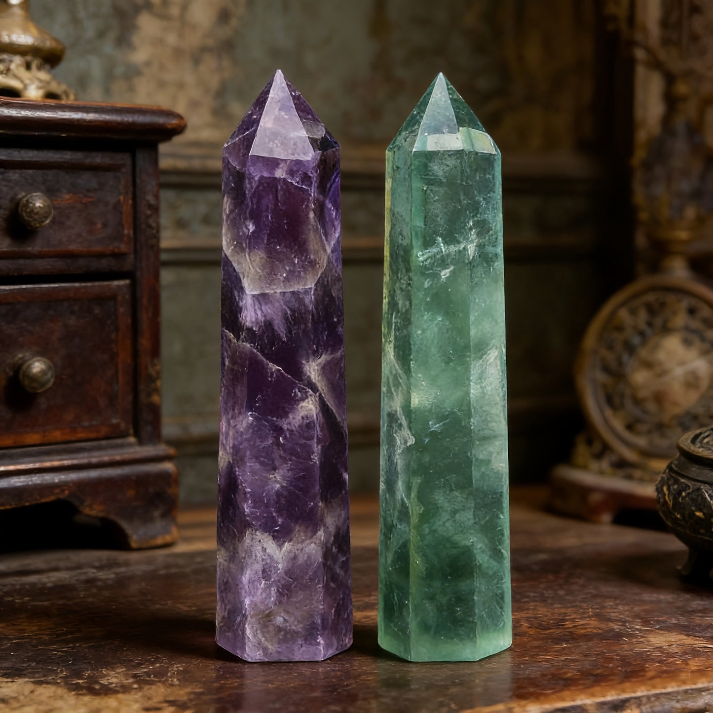 Amethyst Green Fluorite Crystal Wand