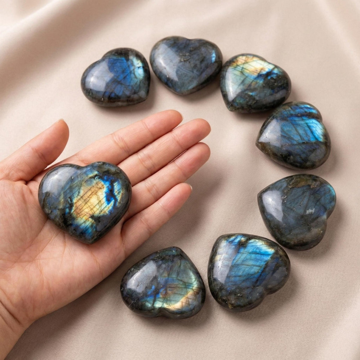 Natural Labradorite Heart-shaped Handle Ornament