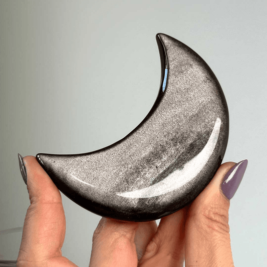 8.5cm  Silvery Obsidian Moon|CrystalHola