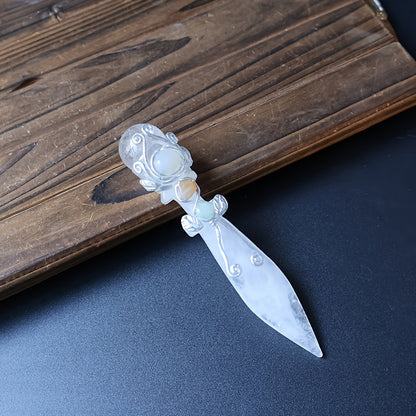 Natural Amethyst And Obsidian Magic Dagger Carving