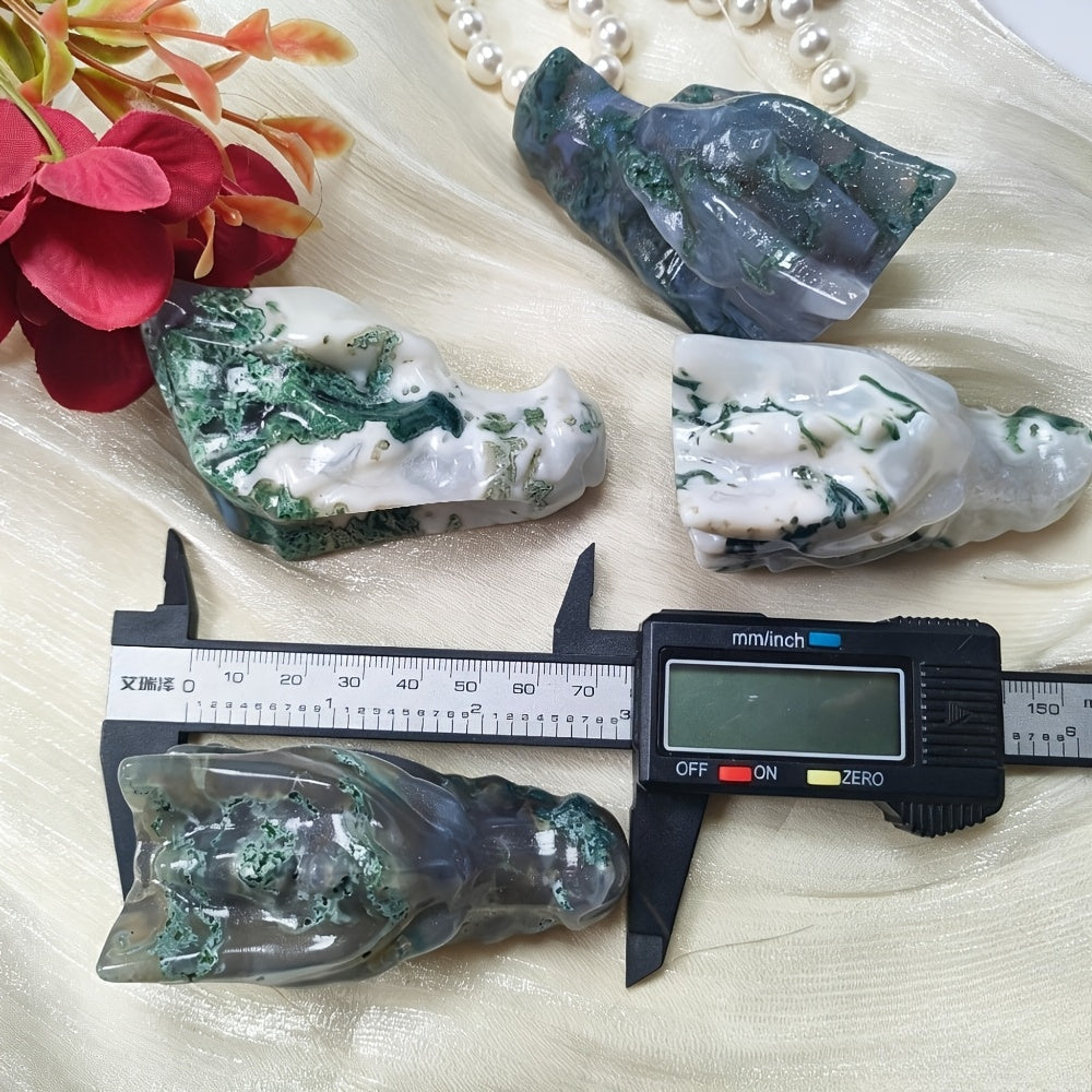 Natural Moss Agate  Dragon Head Carving for Christmas Decorations And Halloween Gifts