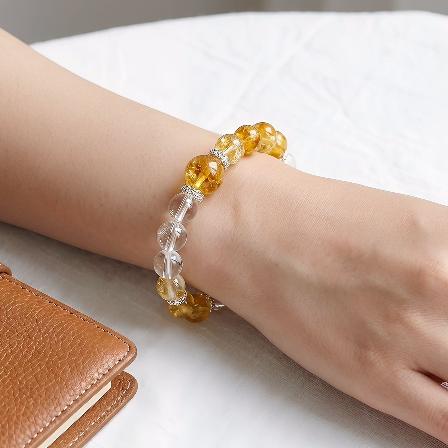 Bracelet en cristal clair et cristal jaune 8 mm | CrystalHola