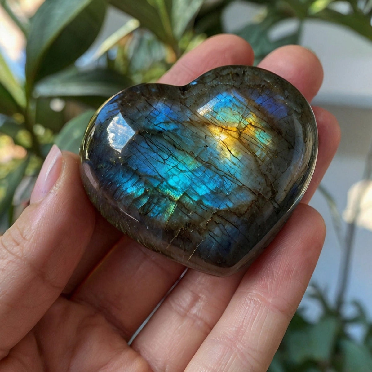 Natural Labradorite Heart-shaped Handle Ornament