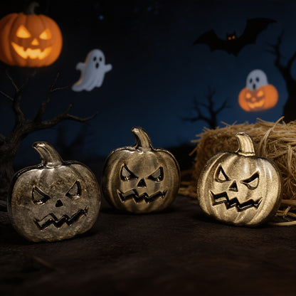 Hand-Carved Natural Obsidian Pumpkin Head Figurine for Halloween