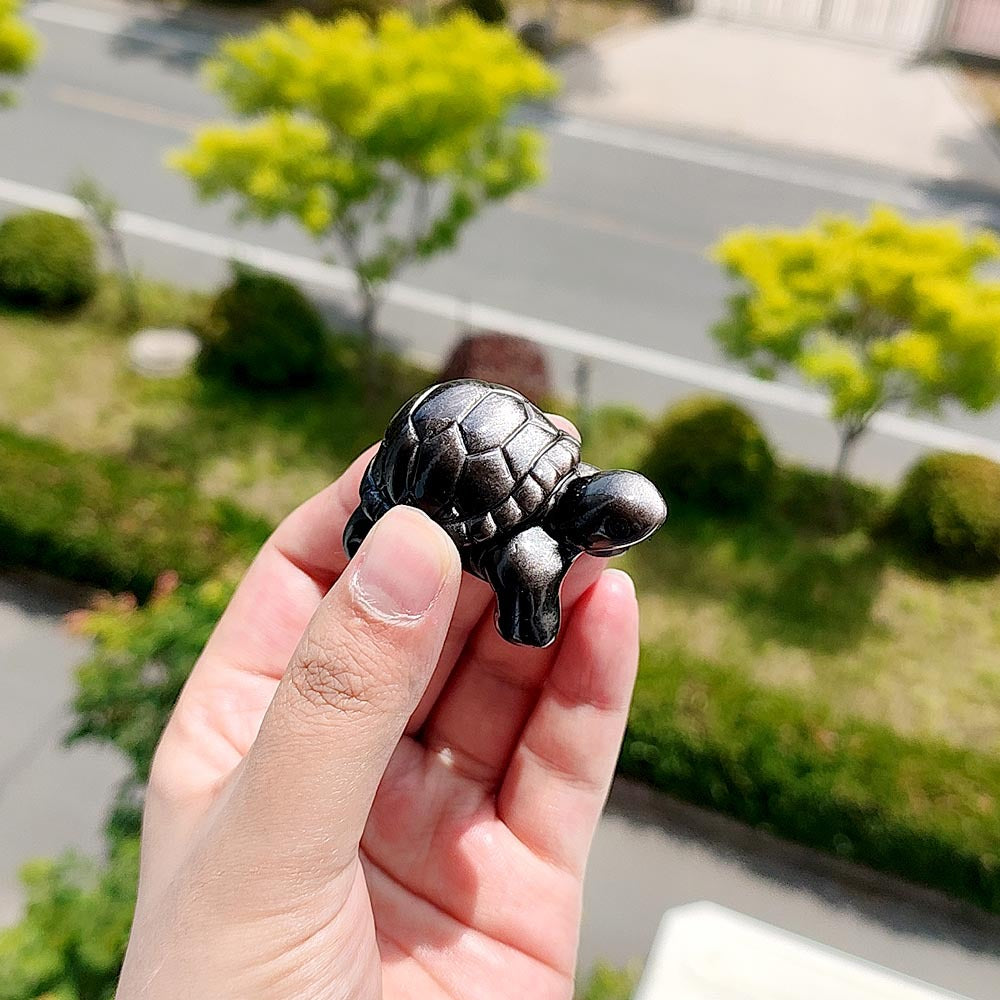 Natural Silvery Obsidian Turtle Carving for Gifts