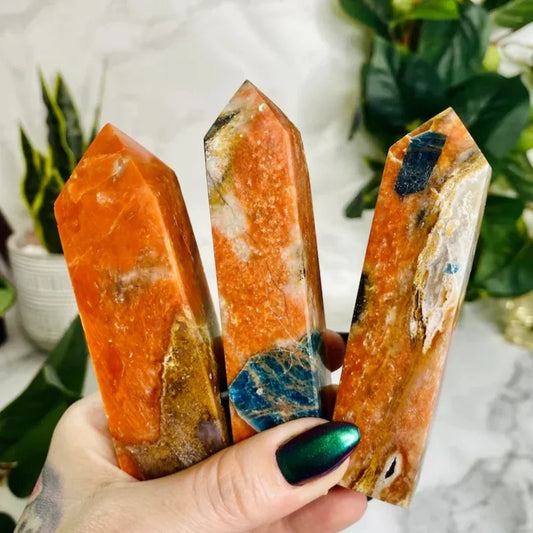 Blue Apatite and Gold in a Symbiotic Columnar Formation Tower - CrystalHola