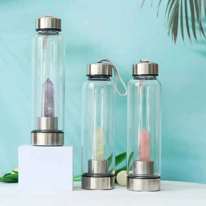Natural Crystal Point Glass Bottles |CrystalHola