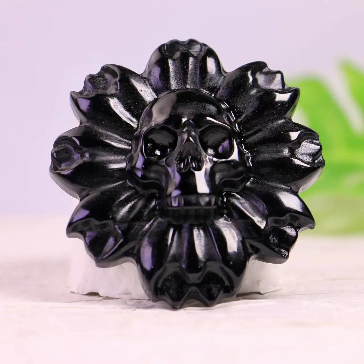 Natural Crystal Flower Carving with Skull Center for Altar Decor