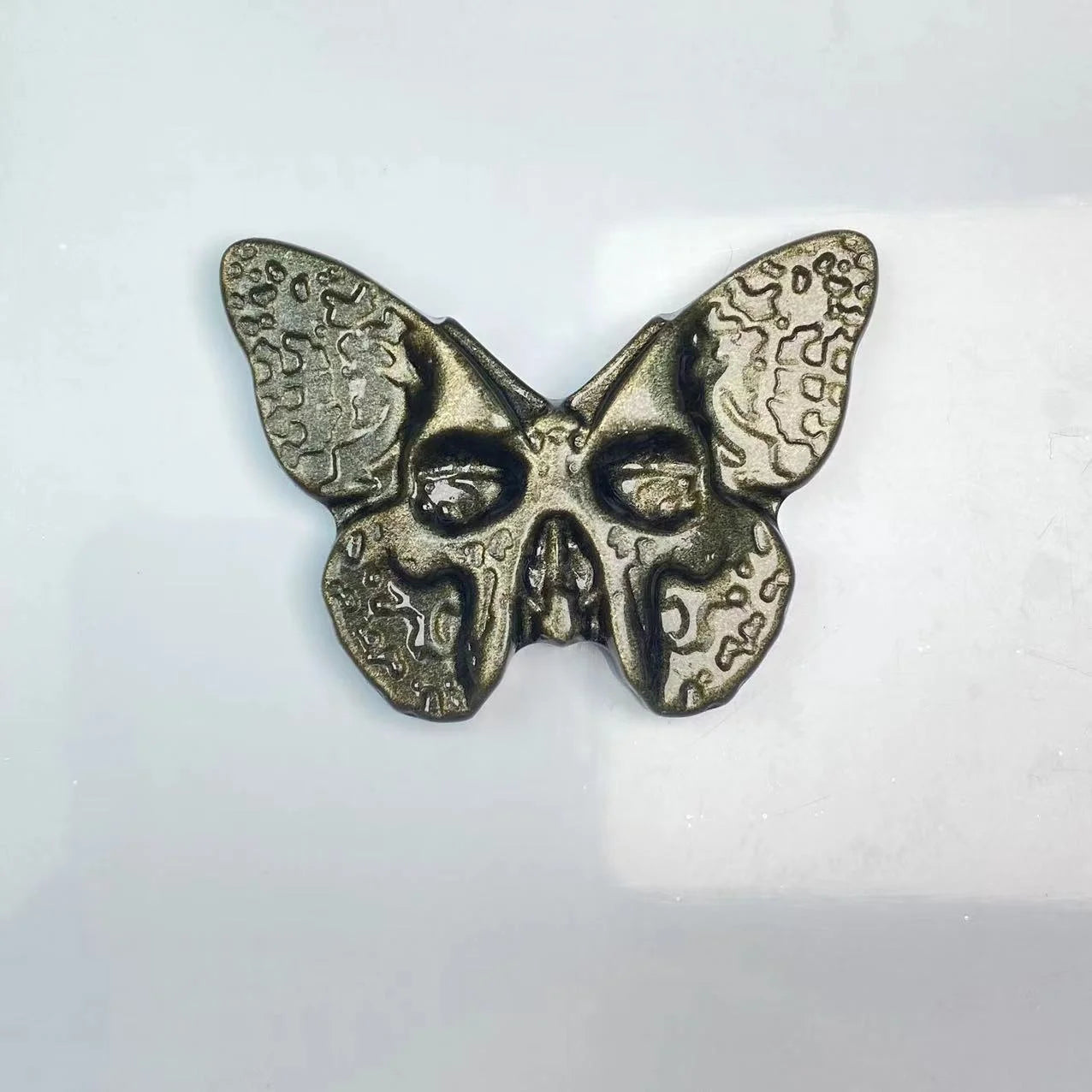 Silver & Golden Obsidian  Skulls Butterfly Carving