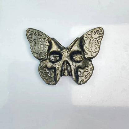 Silver & Golden Obsidian  Skulls Butterfly Carving