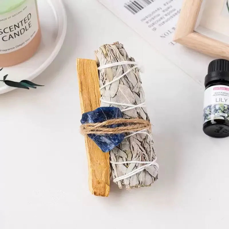 White Sage tied with Flowers and Crystals