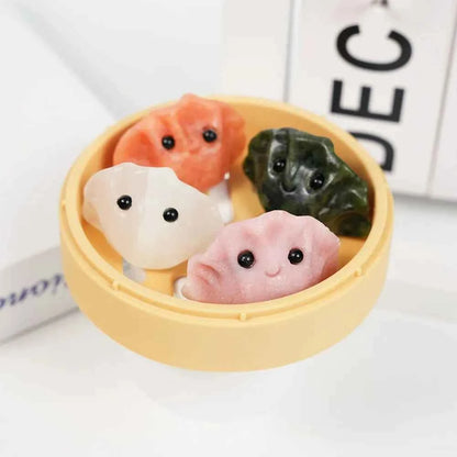 a Set of Natural Crystal Dumplings Carving White Quartz Pink Opal Crystal Mixed |CrystalHola