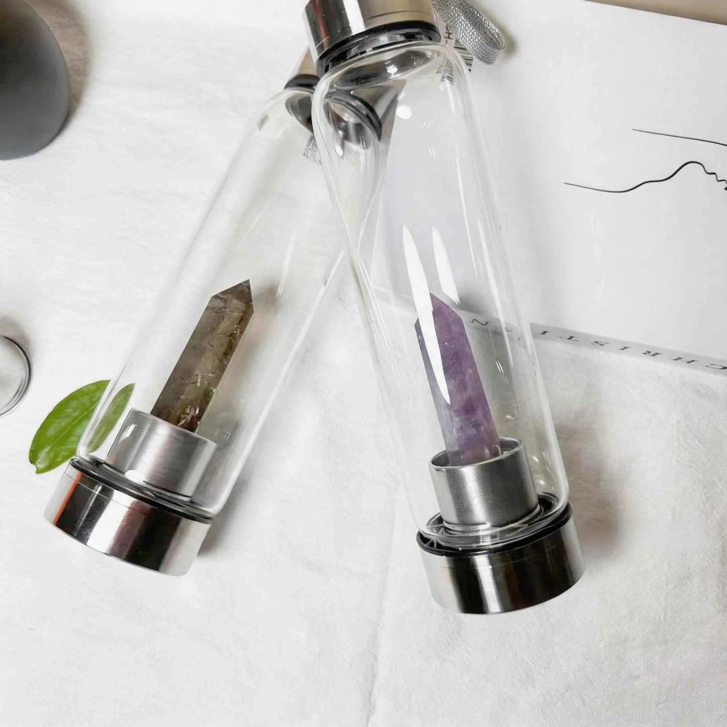 Natural Crystal Point Glass Bottles |CrystalHola