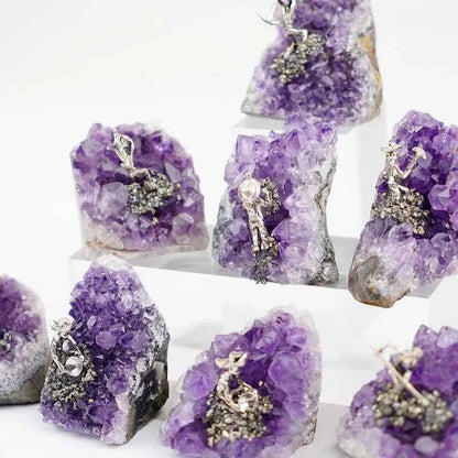 Pyrite Raw Stone Miner with Amethyst Cluster |CrystalHola