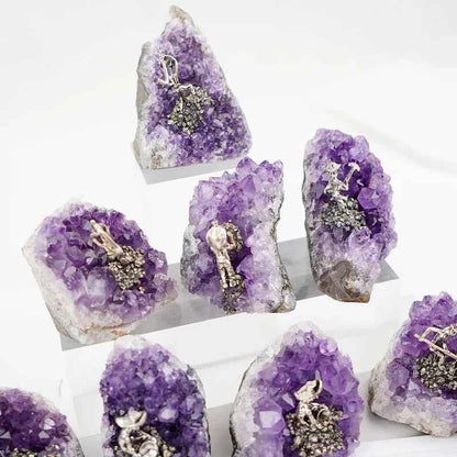 Pyrite Raw Stone Miner with Amethyst Cluster |CrystalHola
