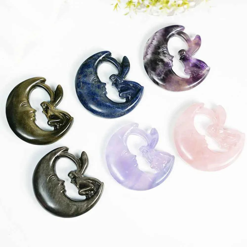 Wholesale Mix Materials Crystal Moon Fairy Hand Carving Rose Quartz Sodalite |CrystalHola