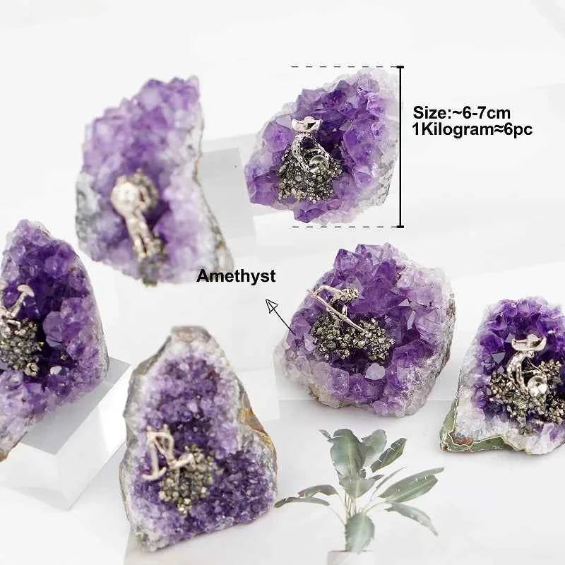 Pyrite Raw Stone Miner with Amethyst Cluster |CrystalHola