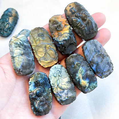 Labradorite Flat Carved 12 Constellation Figurine