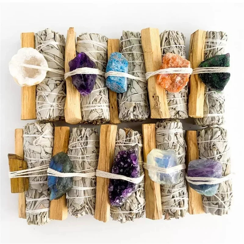 White Sage tied with Flowers and Crystals