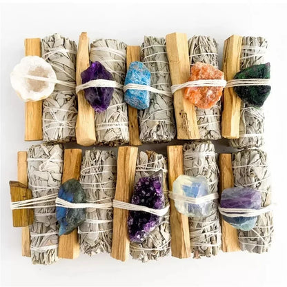 White Sage tied with Flowers and Crystals