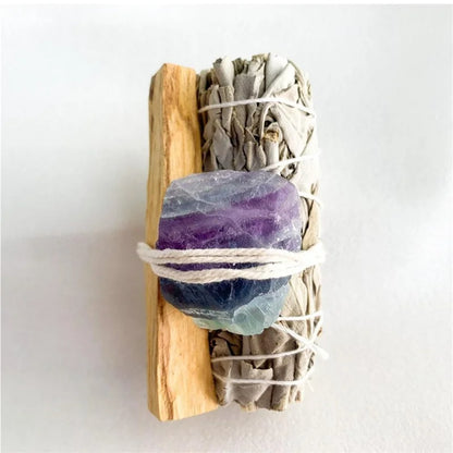 White Sage tied with Flowers and Crystals