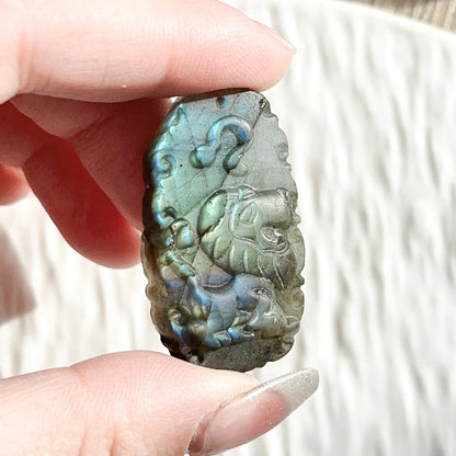 Labradorite Flat Carved 12 Constellation Figurine
