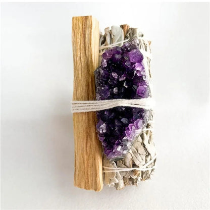 White Sage tied with Flowers and Crystals